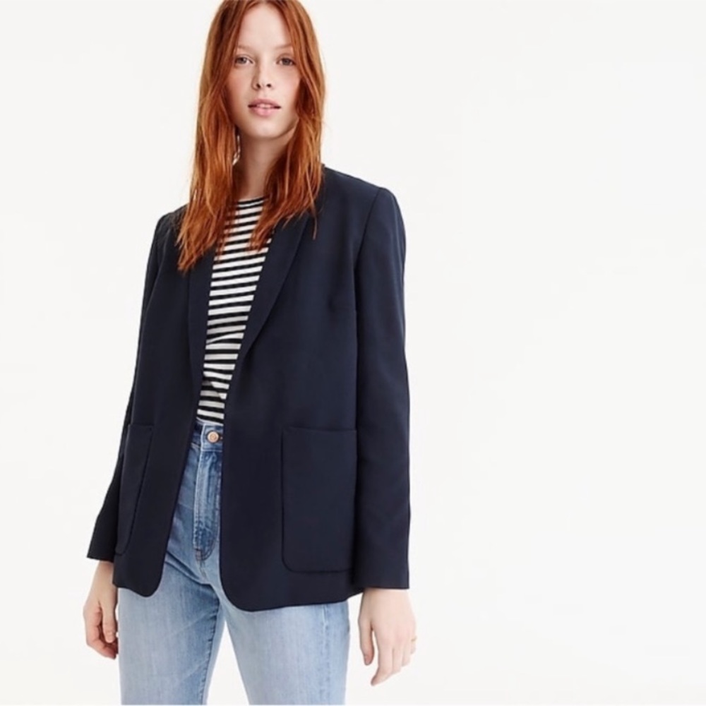 J. Crew Navy Blue Open Front Crepe Blazer 00